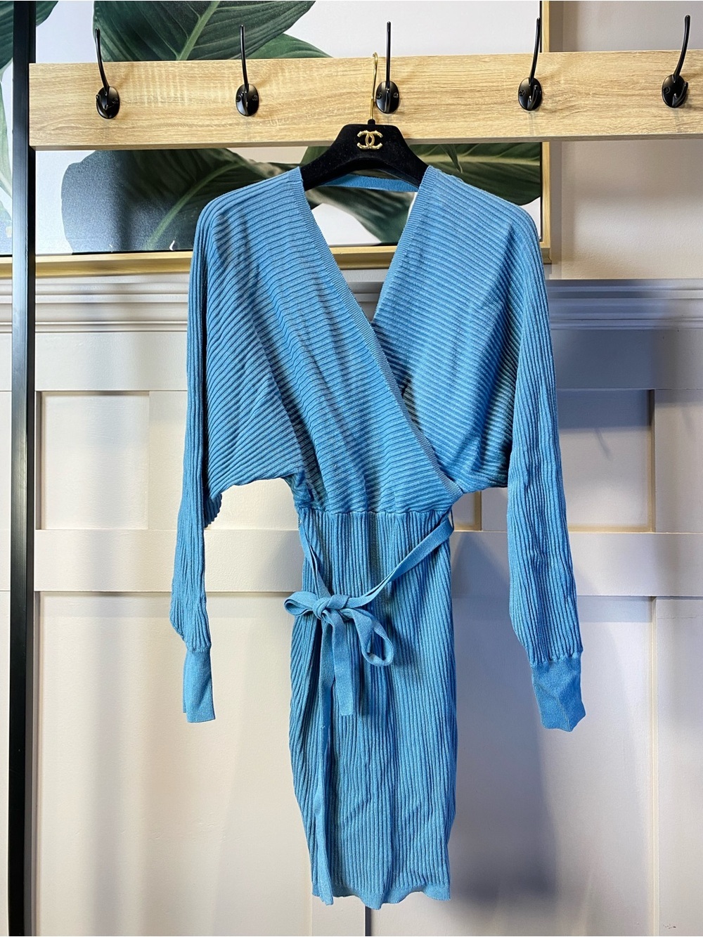 Y2K 90s Blue Ribbed Wrap Dress - Women's Intimates & Sleepwear